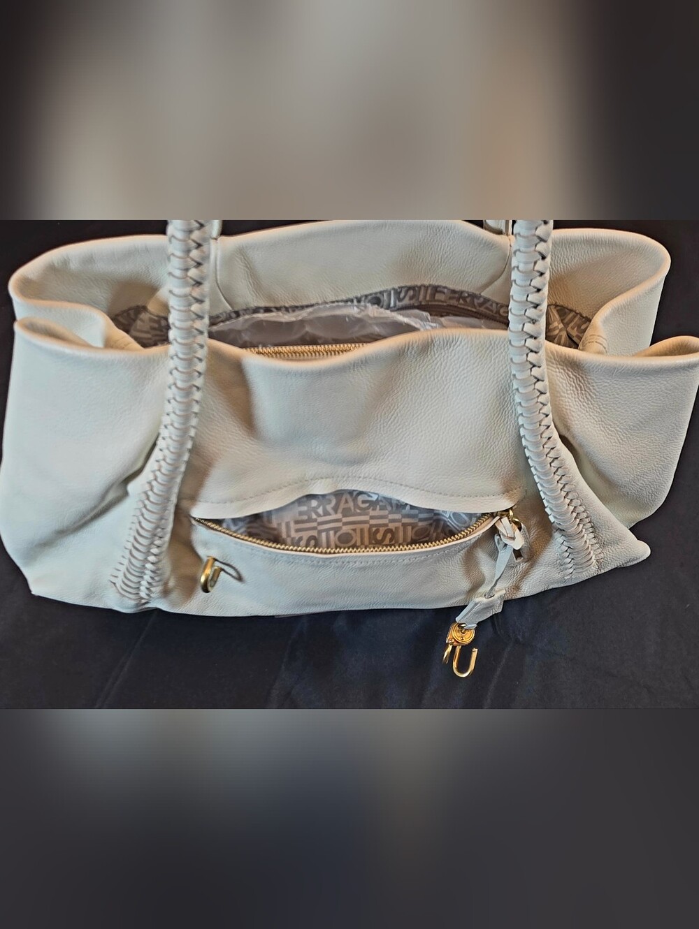 Salvatore Ferragamo White Soft Leather Shoulder Bag. Beautiful braided straps. - Picture 9 of 16